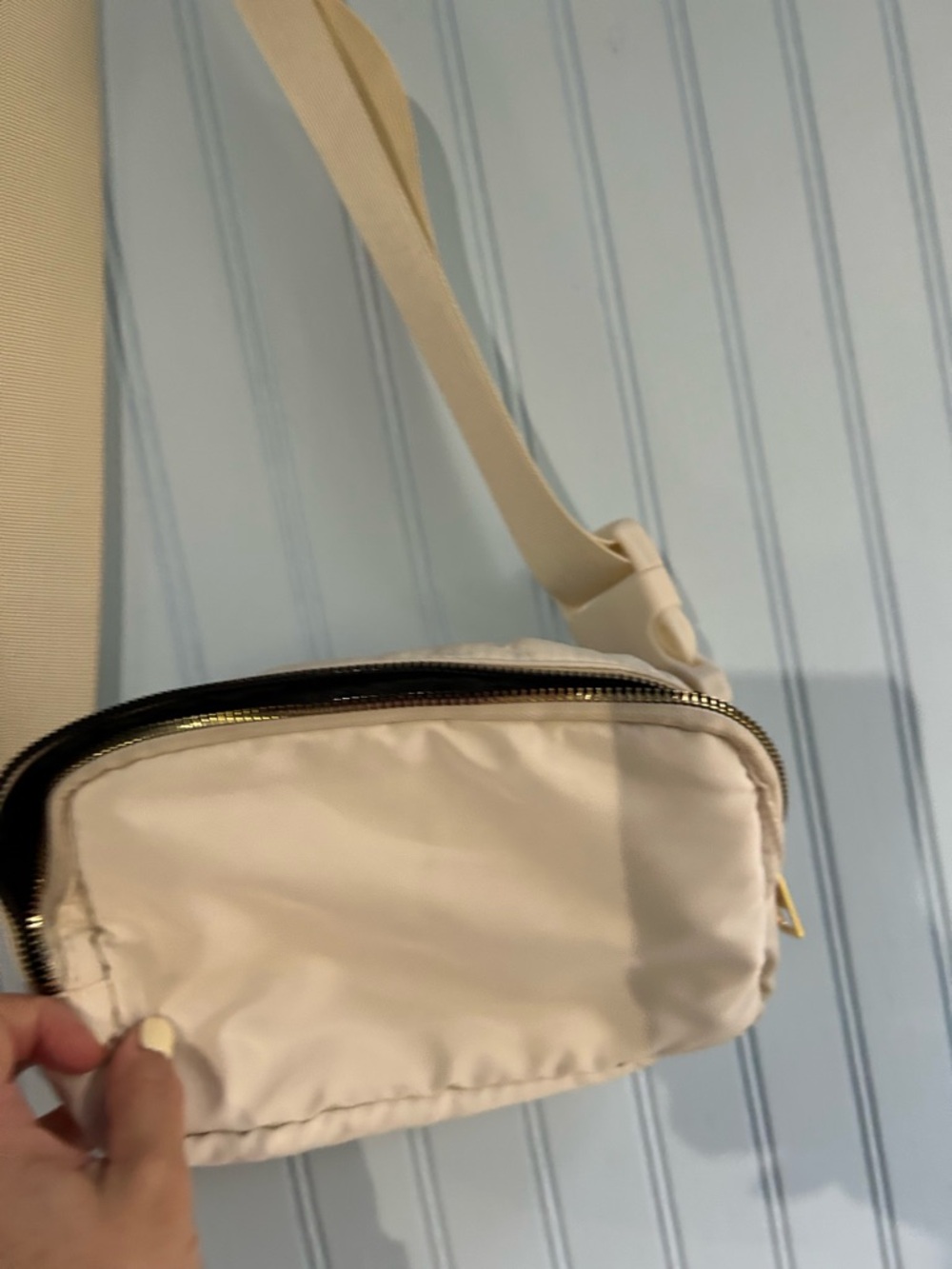 Cream Crossbody Sling Bag with Adjustable Strap. Can be used as a belt bag - Picture 2 of 6